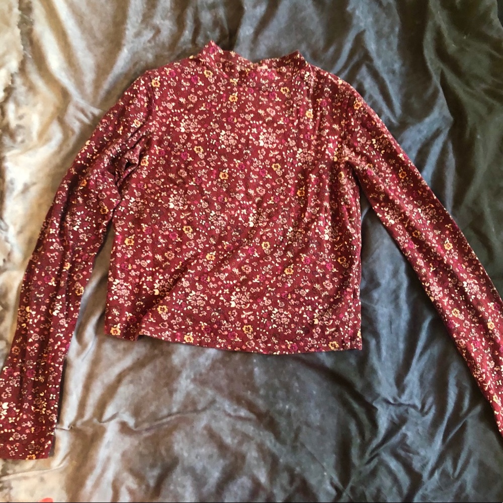 ASOS Tall Floral Maroon Long-Sleeved Crop Top